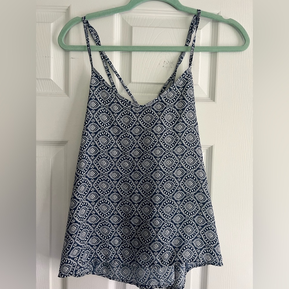 Hollister Blue and White Patterned Criss/Cross Back Top